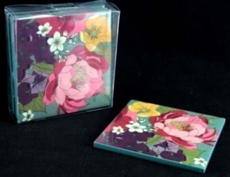 Pack of 4 high gloss wooden square coaster in Peony design by Gisela Graham. Would make a great gift for a lady. Size 10x10cm